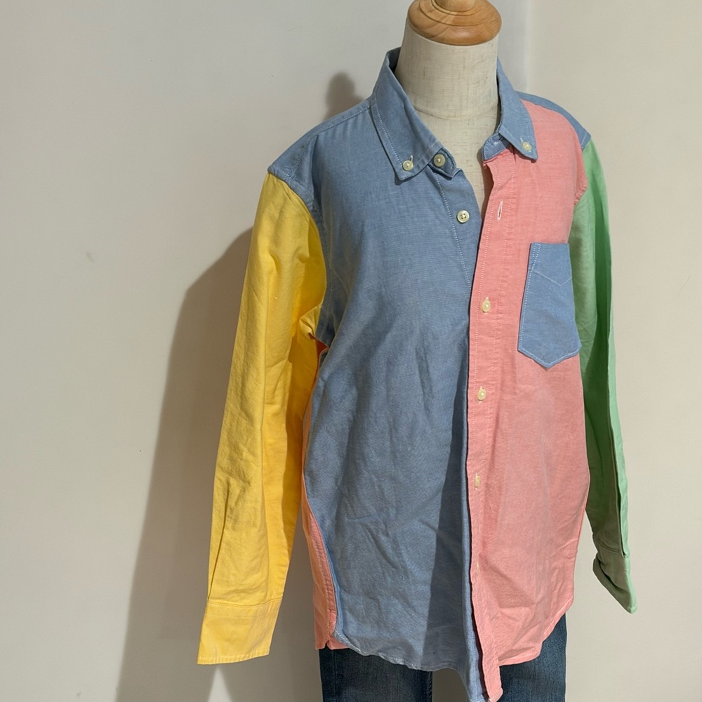 GAP Kids Colorblock Button Down Shirt - Blue, Pink, Yellow, Green